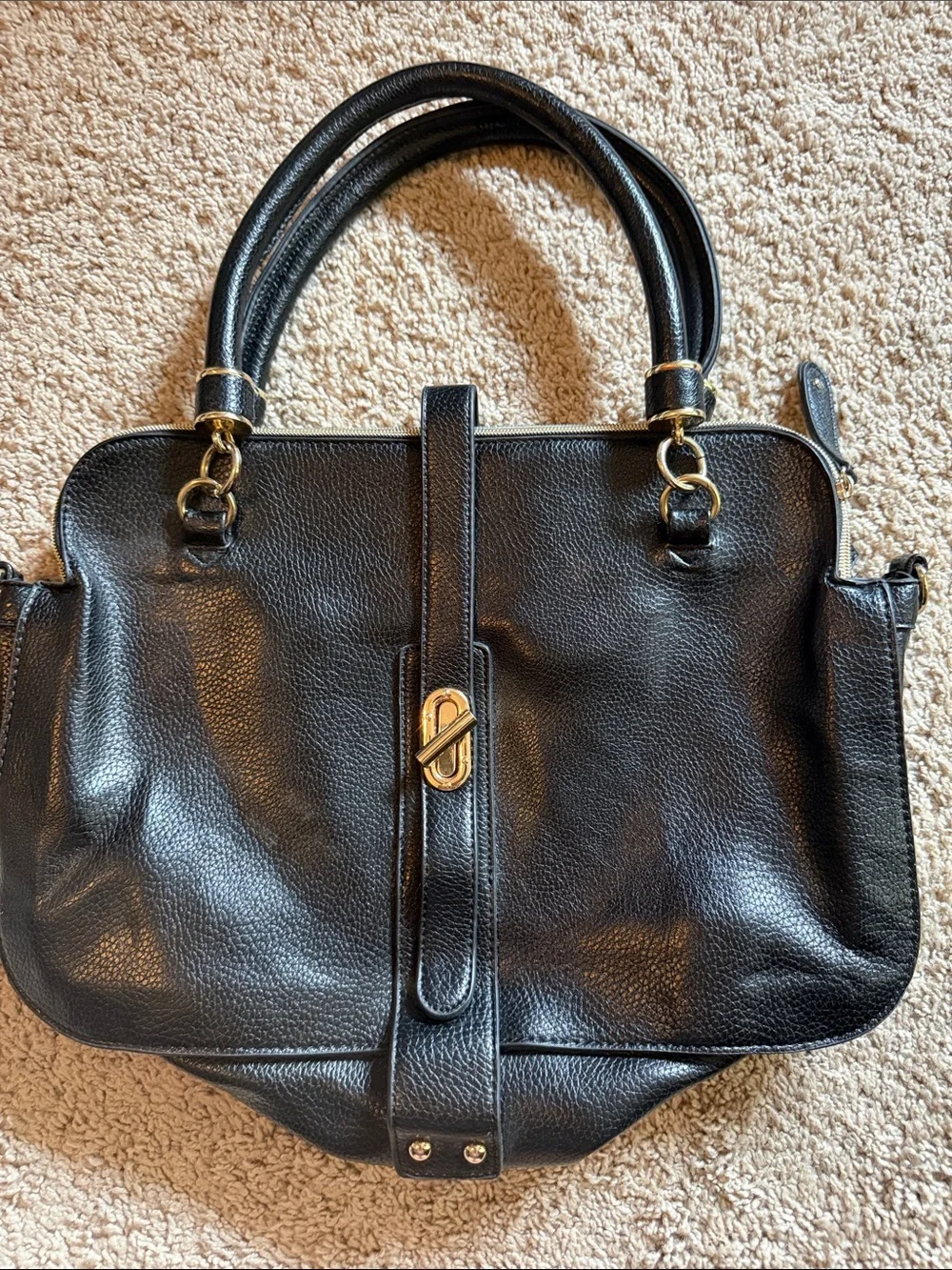 JustFab Black Pebbled Leather Tote with Gold Hardware